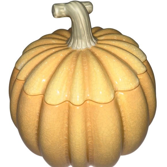 HMK | Holiday | Pretty Pumpkin Cookie Jar Crackled Ceramic Made My Hmk Ijc Cute Halloween Decor ...